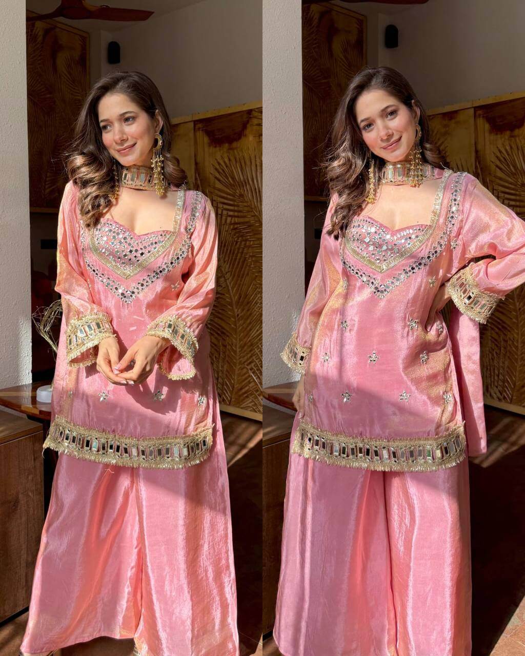 Pastel Pink Mirror work kurta set